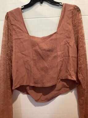 T100-Ladies Rust wild Fable Long Sleeve Bustier Cropped Blouse Size XX Large